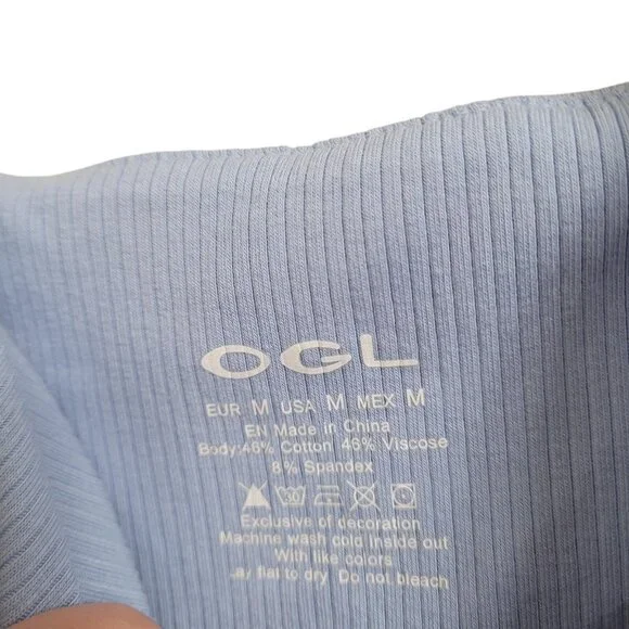 NEW OGL Move Size M Plantive Elf Brami Mini Dress With Shorts Baby Blue Ribbed - Picture 14 of 17